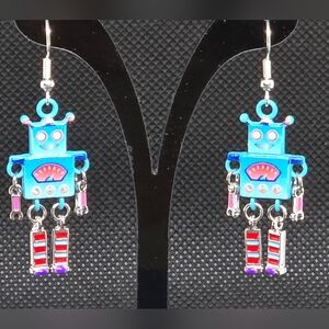 Blue robot earrings